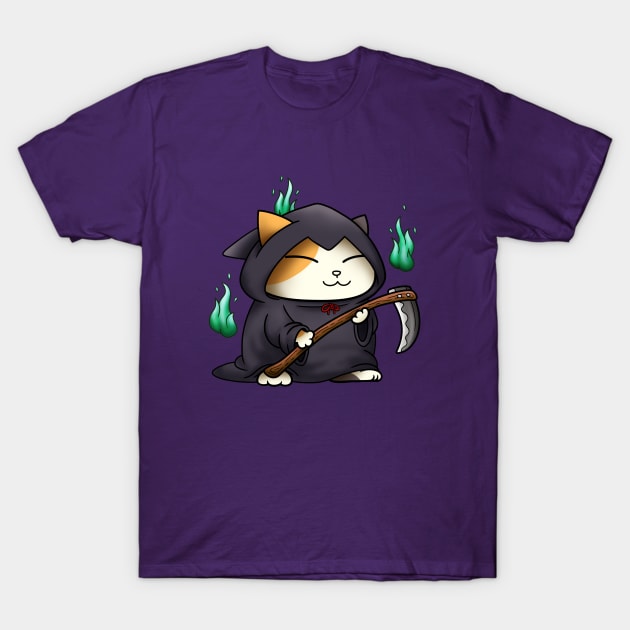 Halloween Cat Grim Reaper Kitty T-Shirt by Takeda_Art